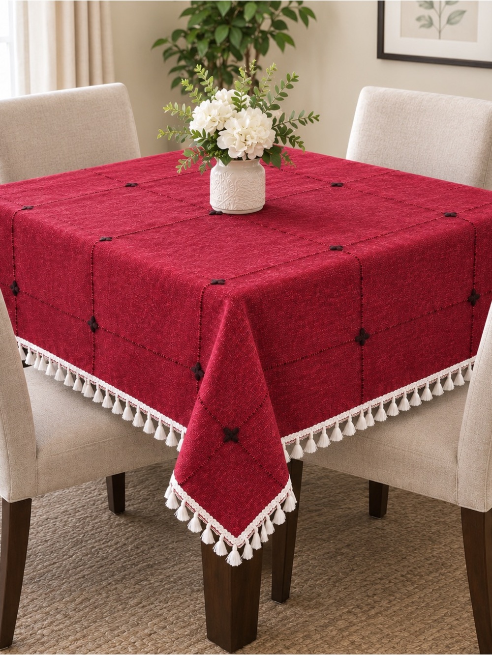 Red Tassel-Trim Square Tablecloth - Home Dining
